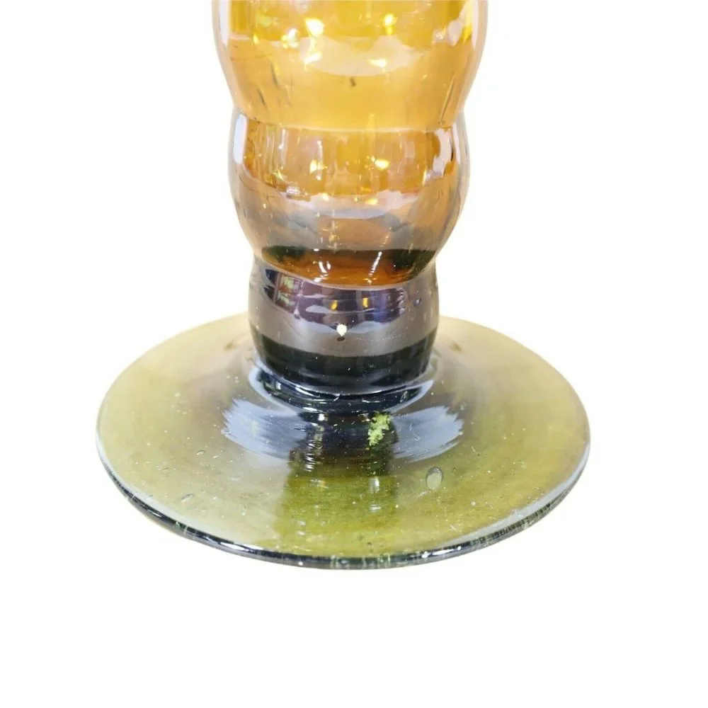 Scalloped Bubble Glass Amber Flower Vase Trumpet Beaded Stem 12